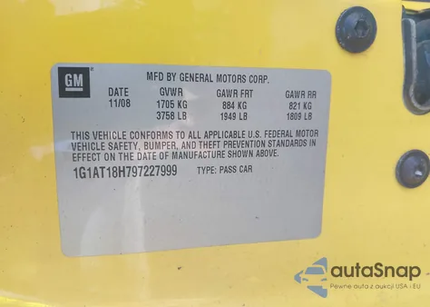 2009 Chevrolet Cobalt Lt z USA, uszkodzony, nr VIN 1G1AT18H797227999